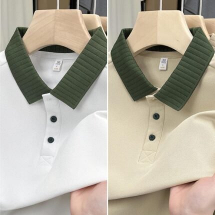 Luxury Quality Solid Color Polo Shirt Combo (White+Khaki)